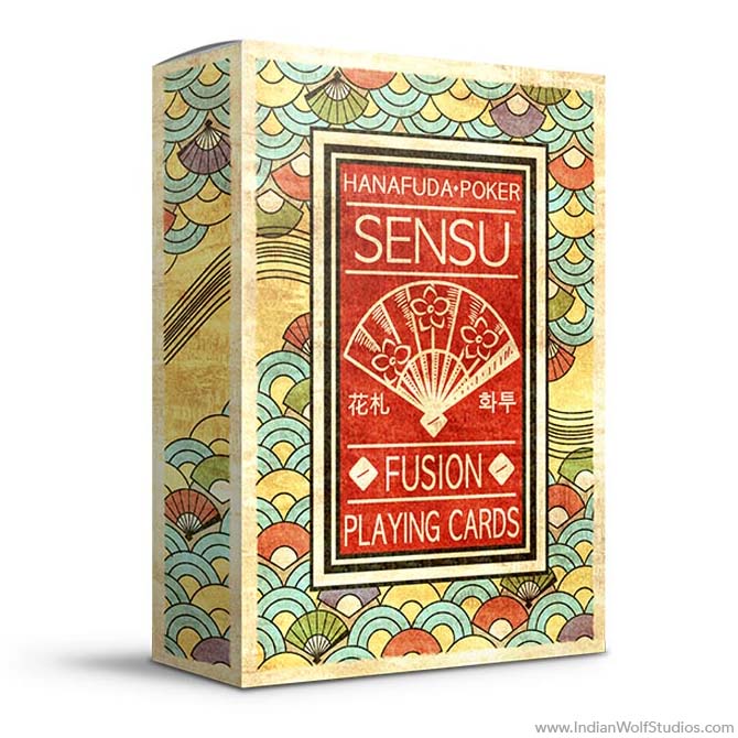 Sensu Fusion Classic Edition Playing cards Tuckbox front with golden, red, and green fan motif.