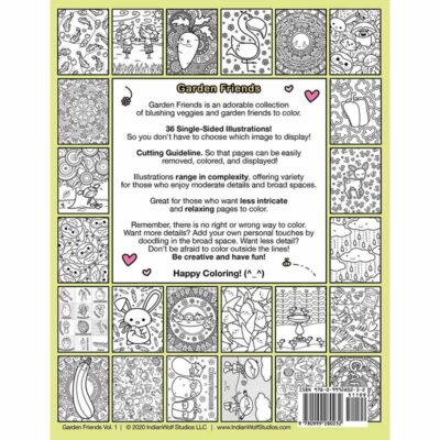 Garden Friends Volume 1 Coloring Book Back with sample pages