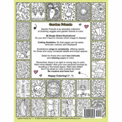 Garden Friends Volume 1 Coloring Book Back with sample pages