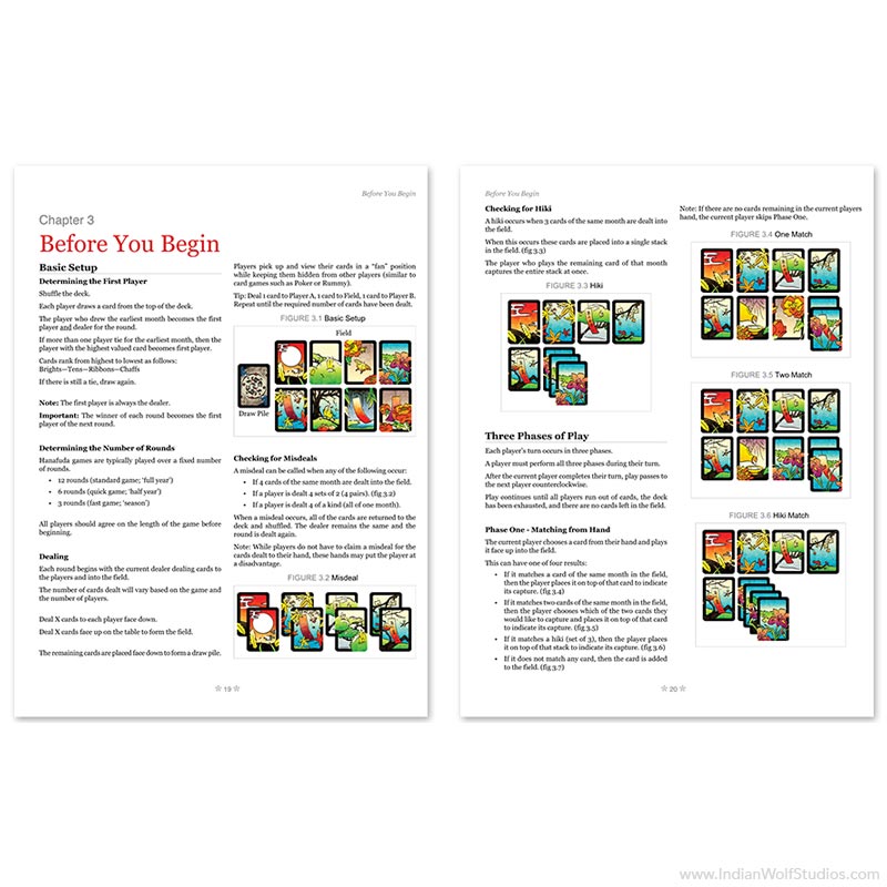 Hanafuda Games Hanami Edition Rulebook Interior showing chapter 3 before you begin instructions