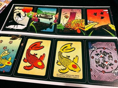 Hard proof of uncut Hanami Hanafuda Silver Edition playing cards.