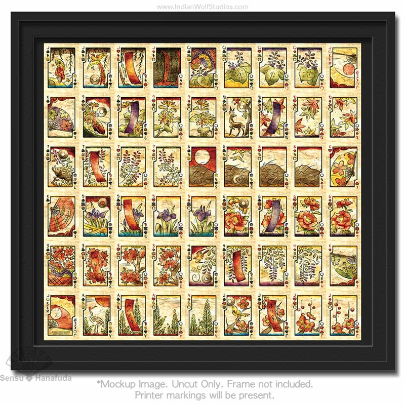 Sensu Fusion Playing Cards First Edition Uncut Sheet with floral motifs and symbolism-rich hanafuda designs