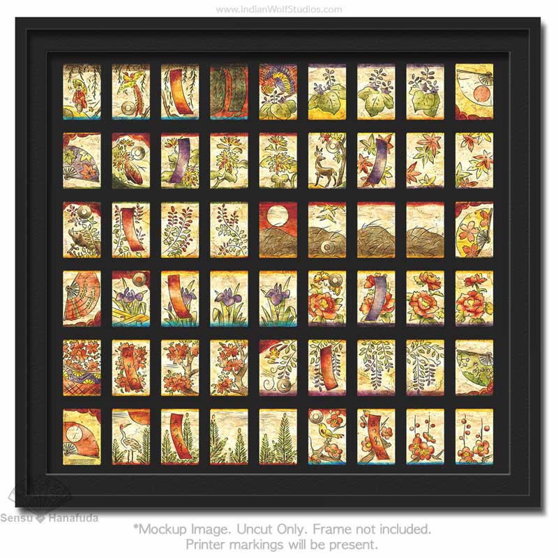 Sensu Hanafuda Playing Cards First Edition Uncut Sheet with floral motifs and symbolism-rich hanafuda designs
