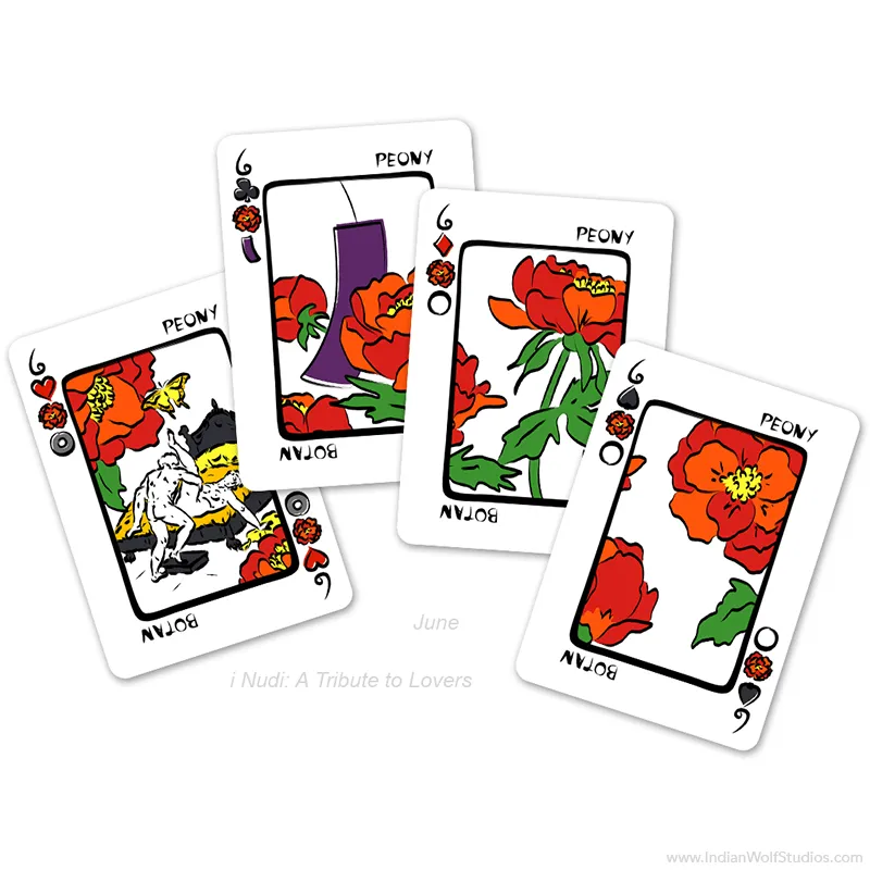 iNudi Fusion Cards June Peony with hanafuda and poker indices