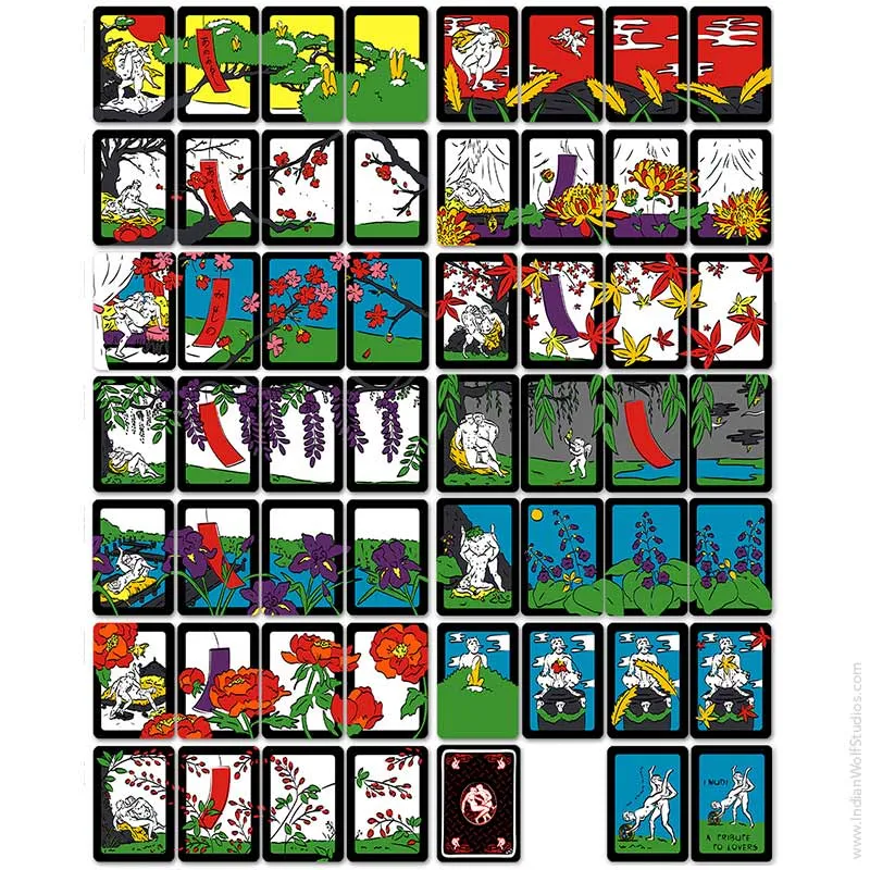 54 unique iNudi Hanafuda Playing Cards and card back