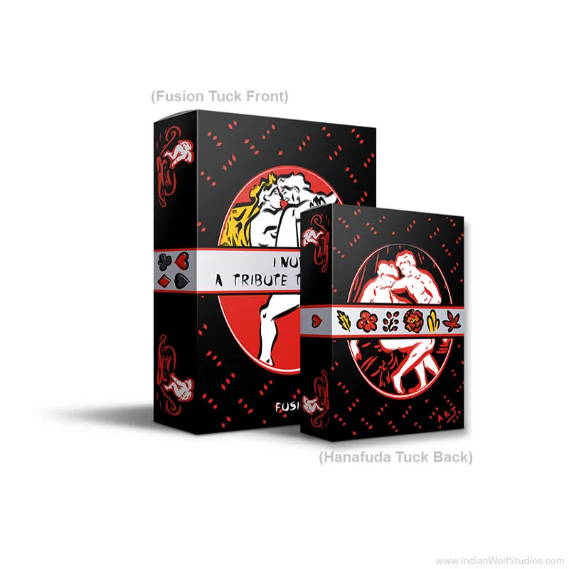 iNudi Playing Card Tuck boxes. Black with red accents.