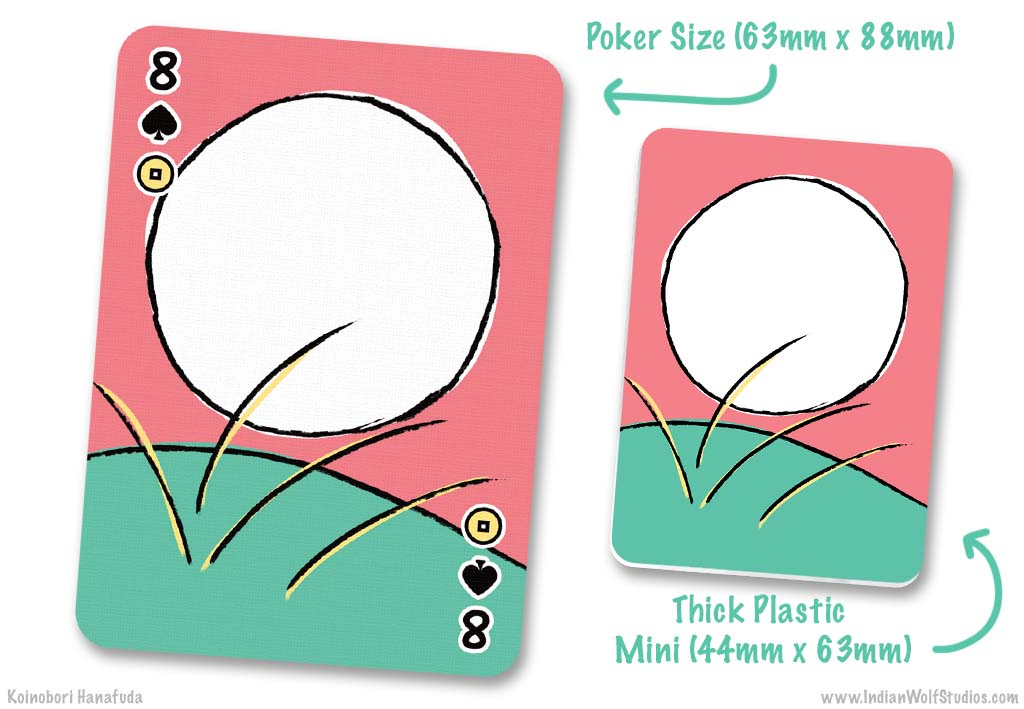 Playing card size comparion for Koinobori Fusion and Hanafuda.