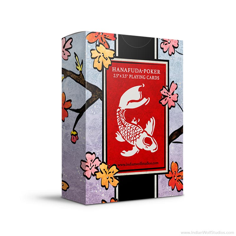Hanami Fusion Silver Edition Playing Cards Tuck Back with cherry blossoms and koi fish silver accents.